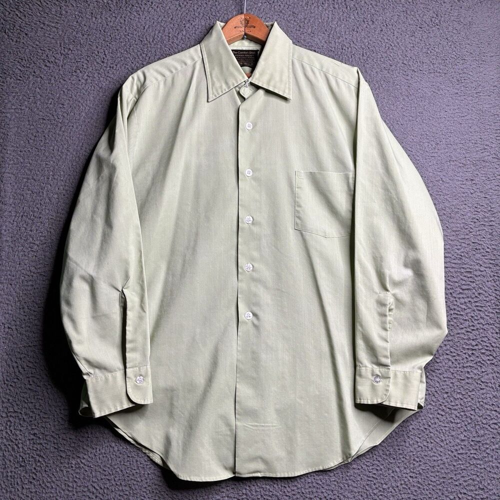 Vintage 70s Sears Perma-Prest The Comfort Shirt Button Up XL Pistachio Green